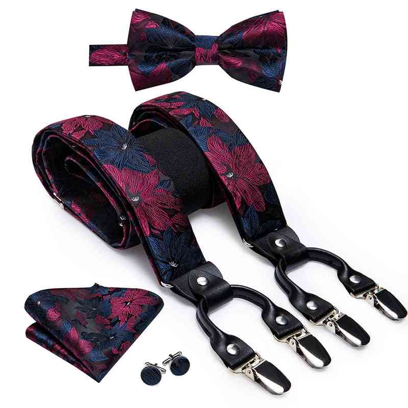 Luxury Silk Adult Men's Suspenders Leather Metal Braces