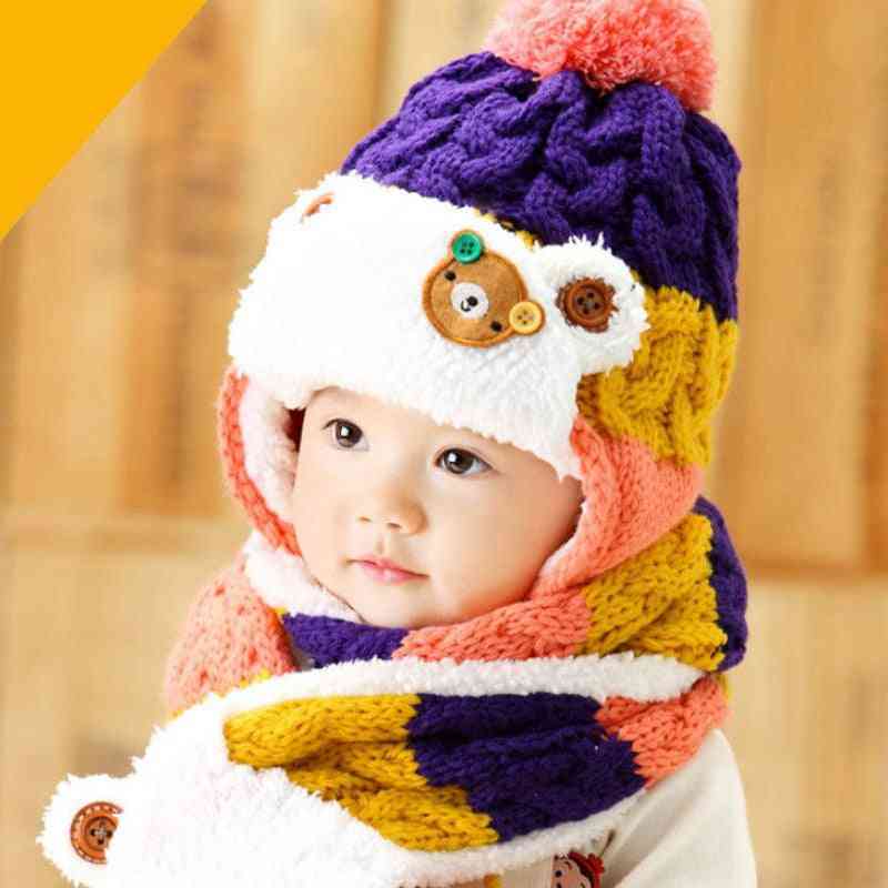 Sapkák téli prémes baba és fiú sál és kalap készletek