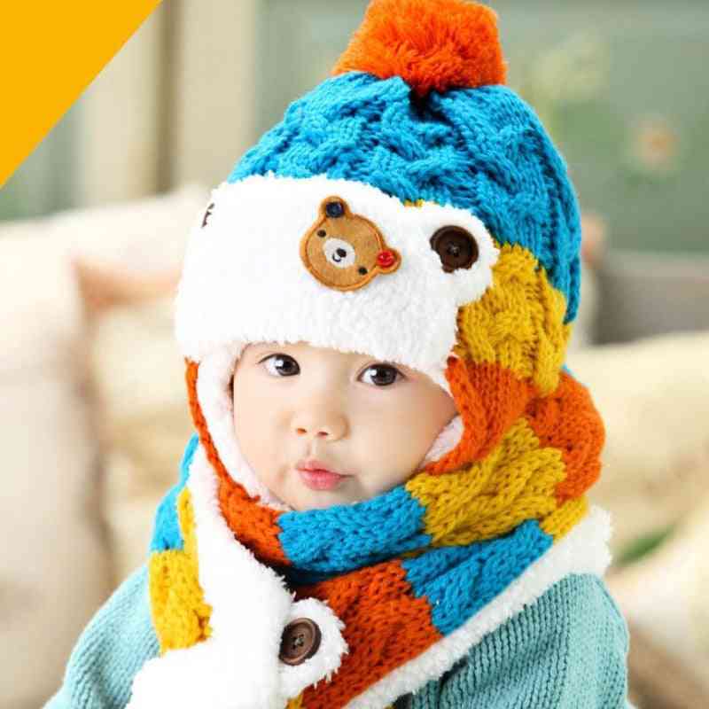 Czapki niedźwiedź zimowe futro zestawy szalików i czapek dla niemowląt i chłopców