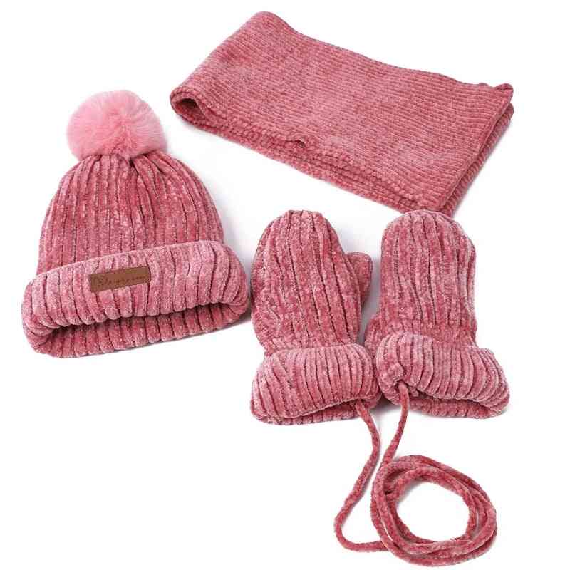 Conjunto de guantes de bufanda de sombreros, guante de invierno cálido, gorro de punto con pompón