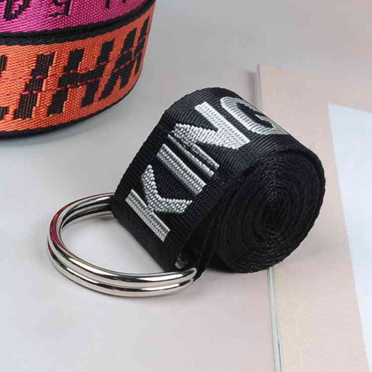 Unisex Canvas Printing Letter D Ring Double Buckle Belt