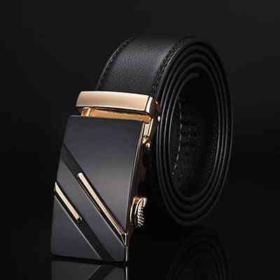 Genuine Leather Strap Belts, Men Automatic Buckle Black Cummerbunds Belts