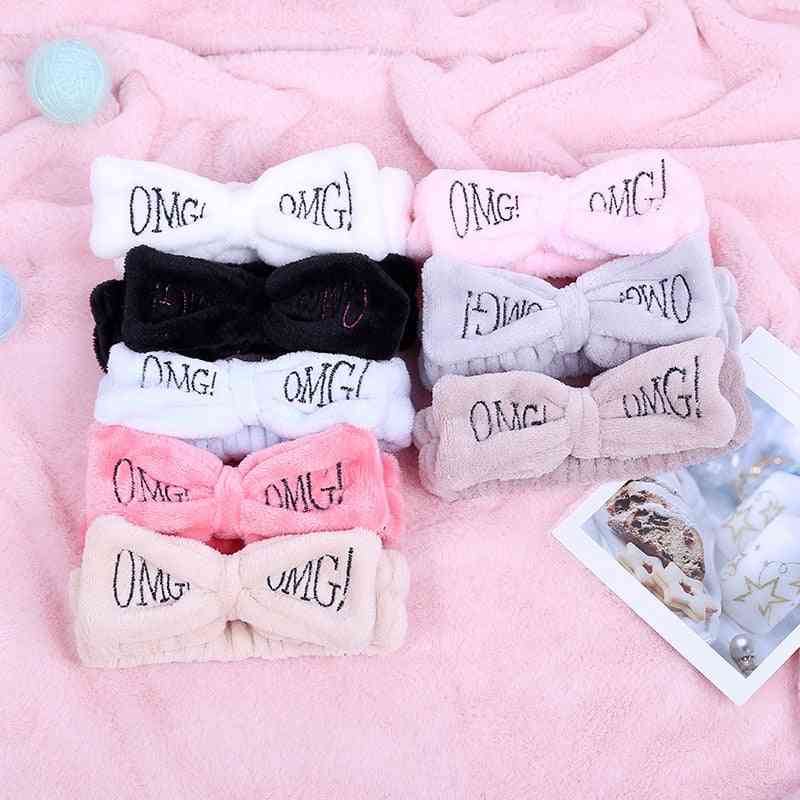 Omg Letter Coral Fleece Face Bow Hairbands