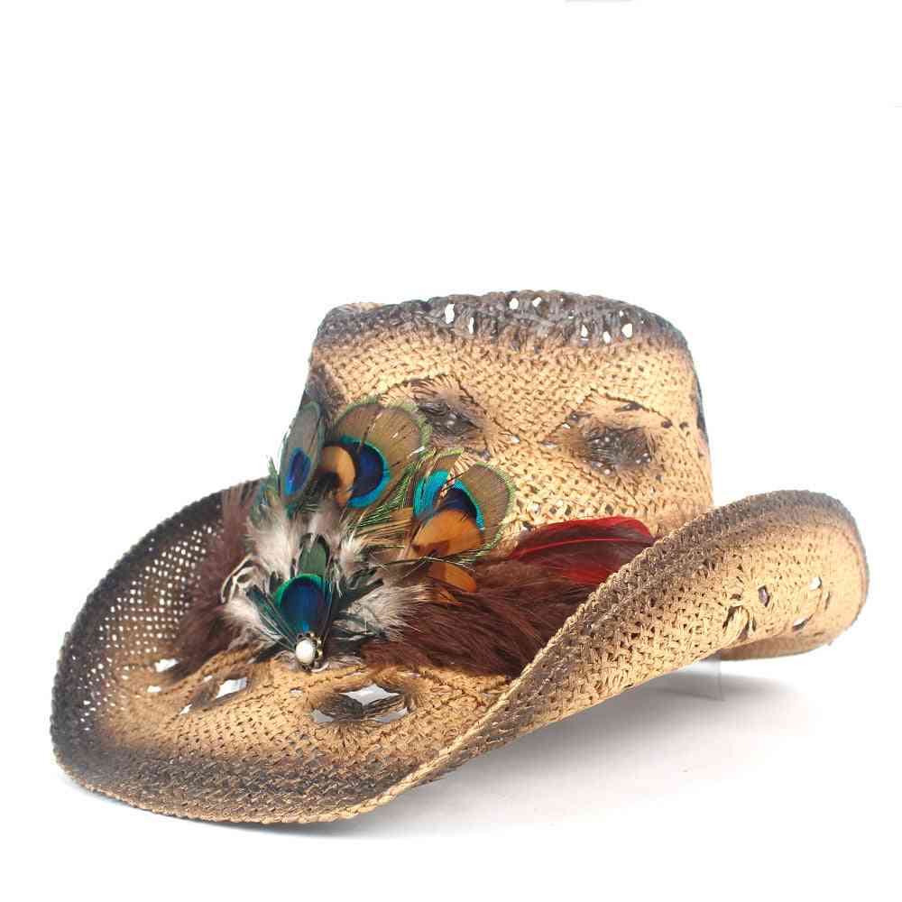 Pălărie de cowboy occidentală din paie pentru femei