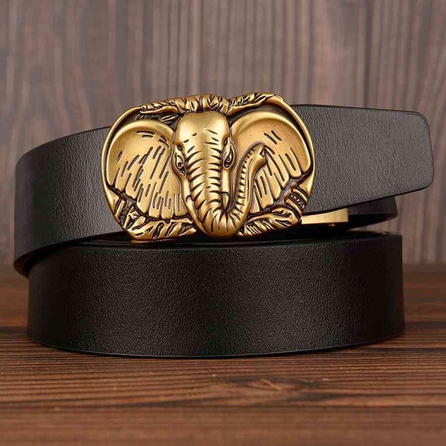 Cinturón con diseño de elefante, correa de piel auténtica, cinturones con hebilla automática