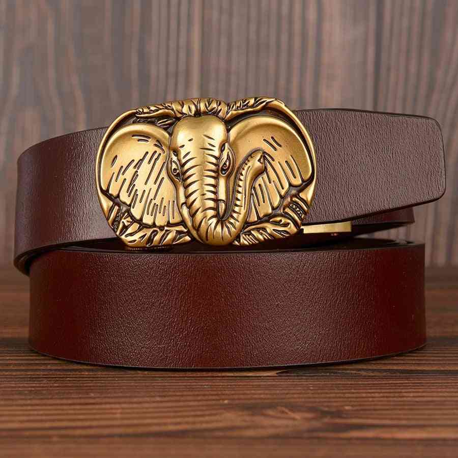 Cinturón con diseño de elefante, correa de piel auténtica, cinturones con hebilla automática