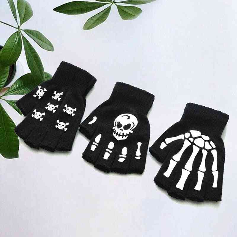 Unisex Halloween Horror Skull, Claw, Bone, Skeleton Style Half Gloves