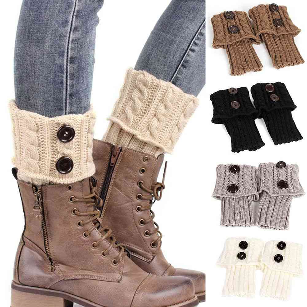 Women Autumn/winter Casual Leg Warmers, Button Crochet Knit Long Boot Socks