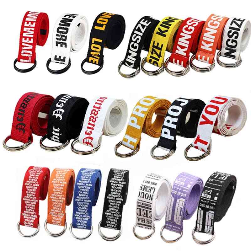 24 Styles, Letters Printed Unisex Canvas Belts With D Ring Double Buckle