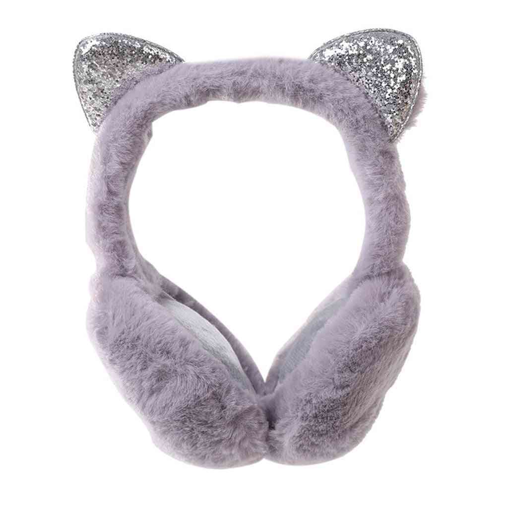 Winter Warm, Cat Ear Sequined Fur Earmuffs