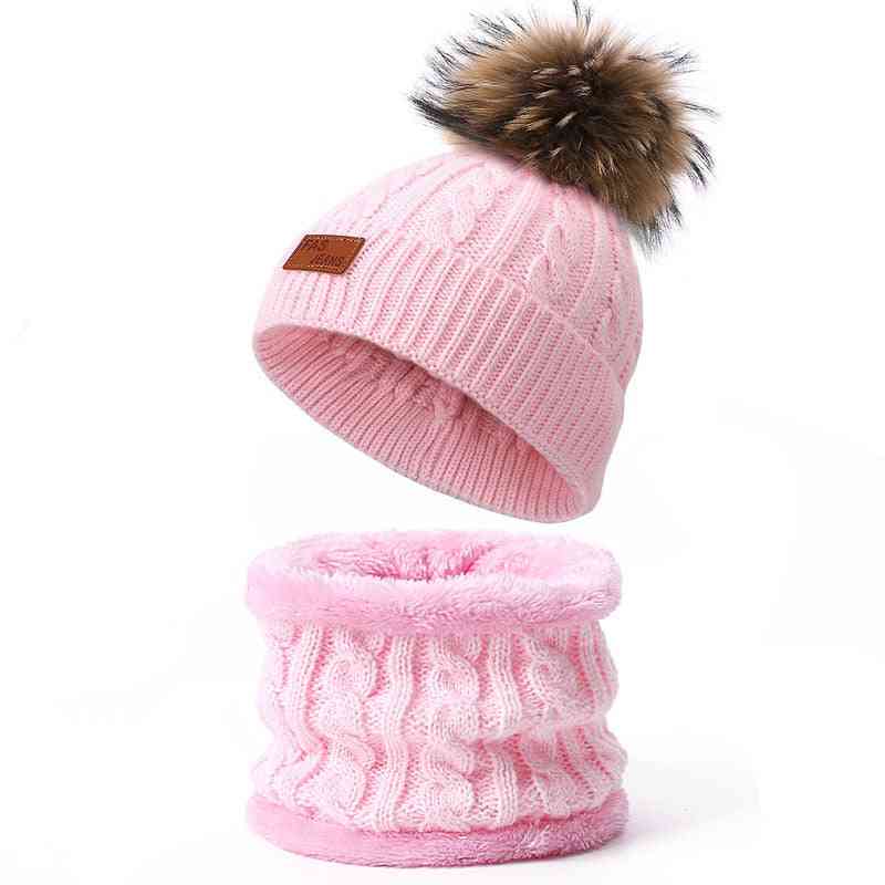 Children's Hats, Scarf Set, Pompon Beanie Winter Cap
