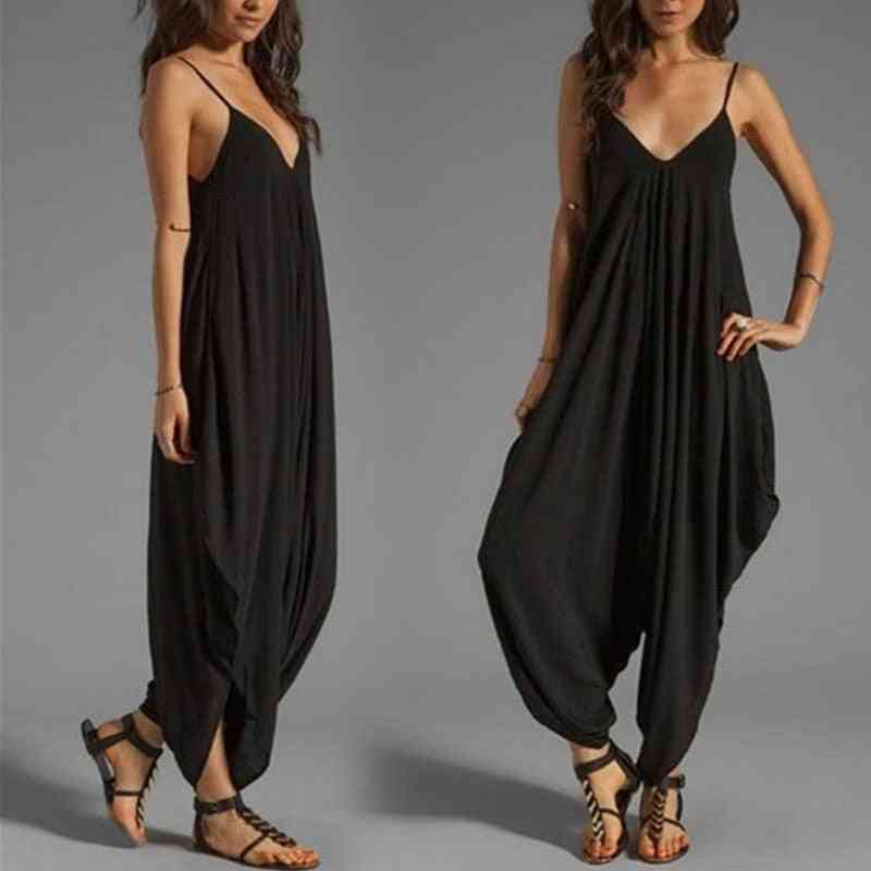 Women Casual Sleeveless, Deep V Neck And Spaghetti Strap Jumpsuit