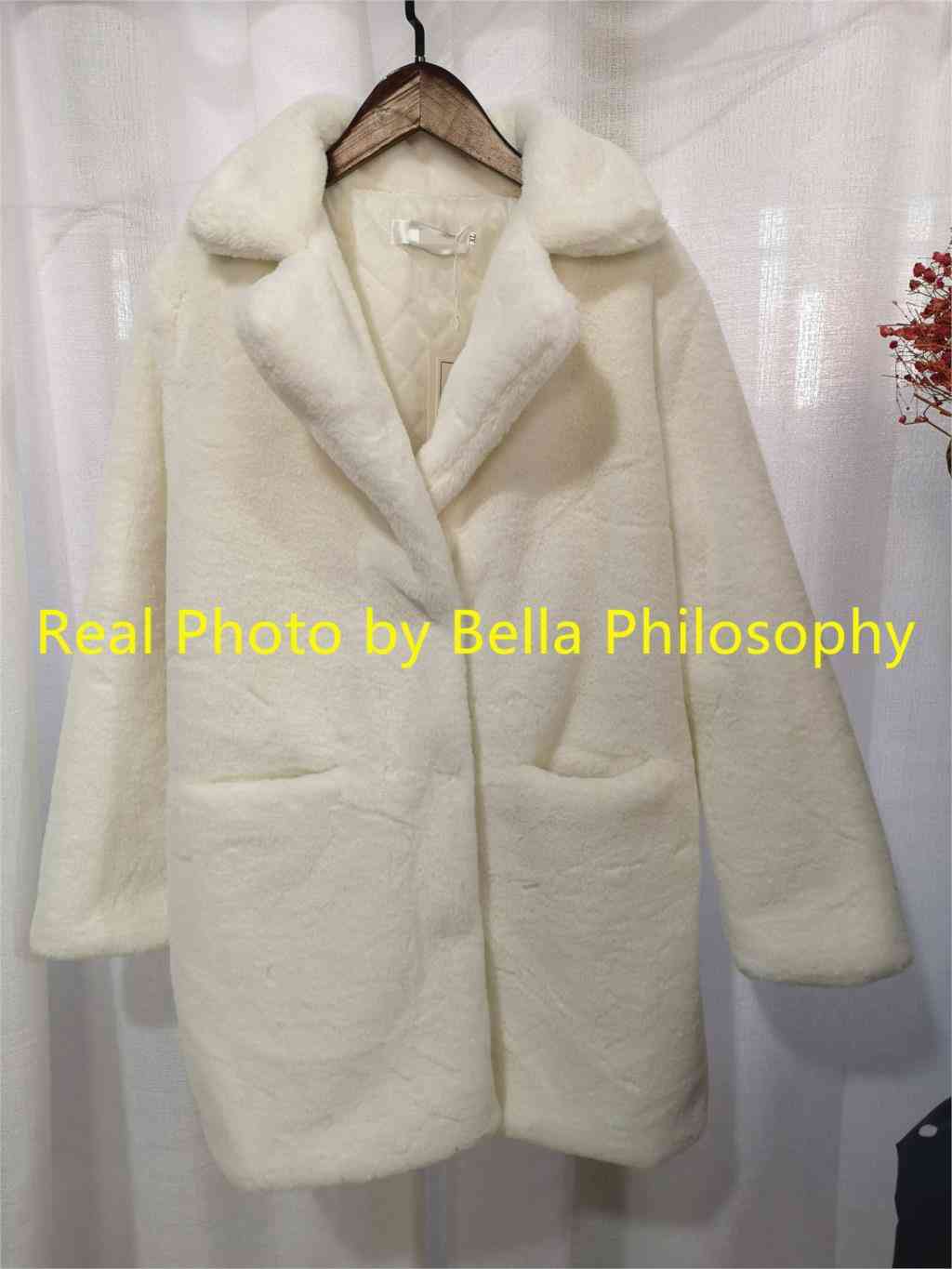 Femmes manteau en fausse fourrure de vison solide femme col rabattu veste chaude d'hiver