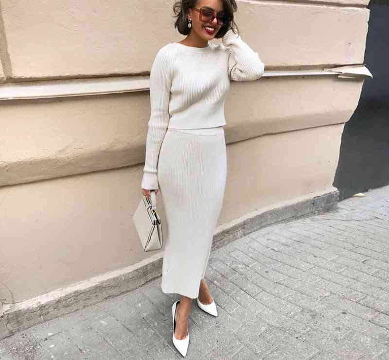 Knitted Sweater And Skirt, Two Piece Set