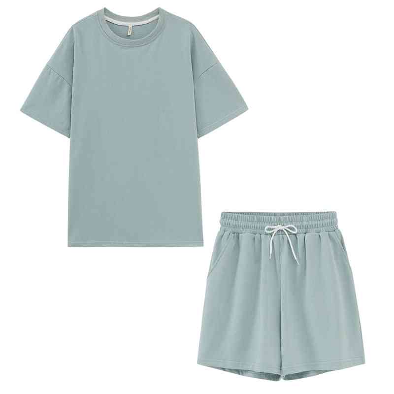 Two Peices Set- Cotton Oversized T-shirts And High Waist Shorts