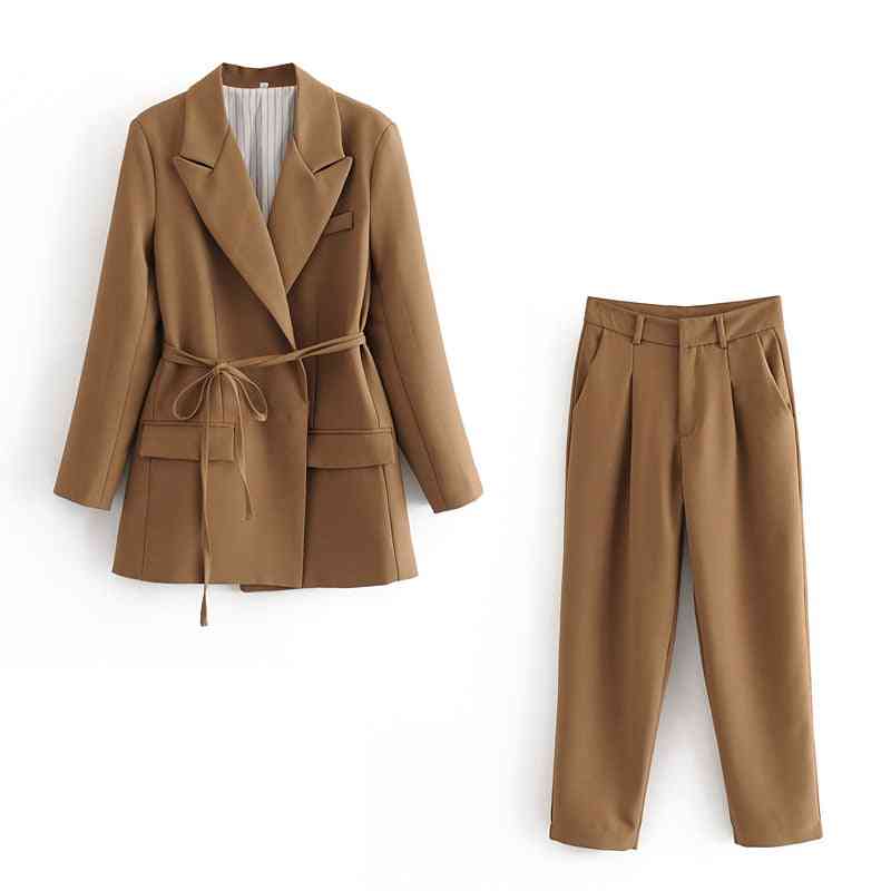 Women Vintage High Quality Brown Suit Set