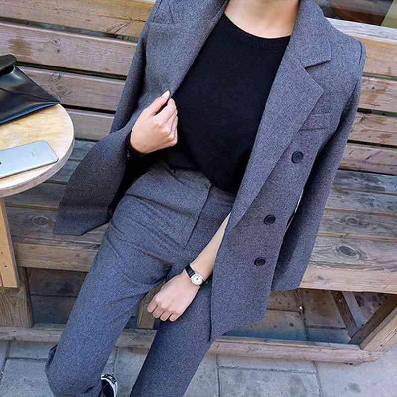 Uniform Formal Double Breasted Jacket And Long Pant Blazer Set