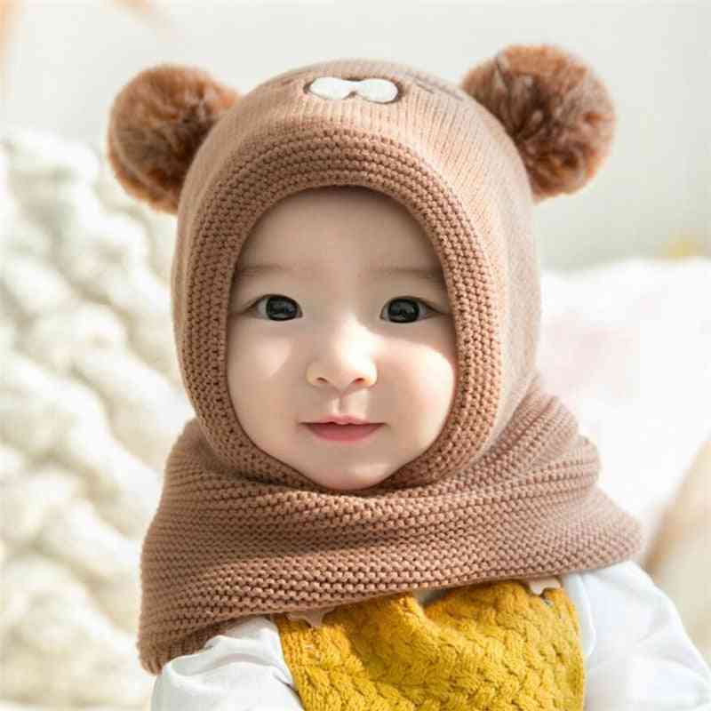 Baby Knit Short Plush Inlayer Hooded Scarf & Hat
