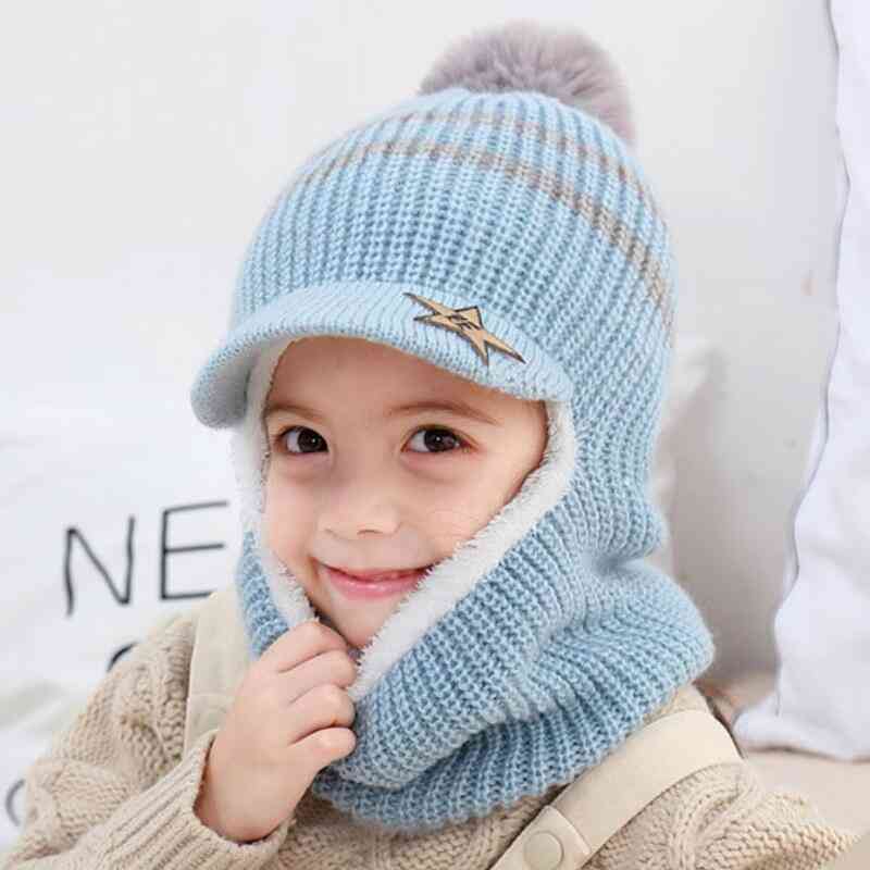 Child Winter Warm Knit Short Plush Hooded Hat And Scarf Set