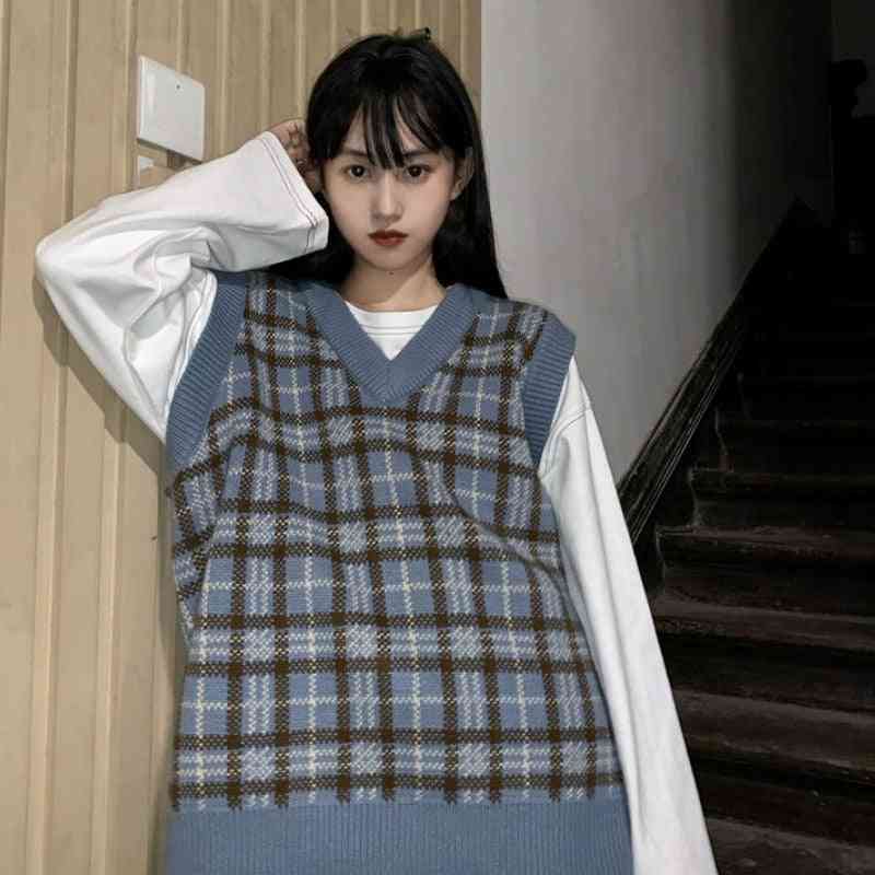 Utcai viselet v-nyakú ujjatlan pulóverek diákok koreai stílusú laza alkalmi divat sikk