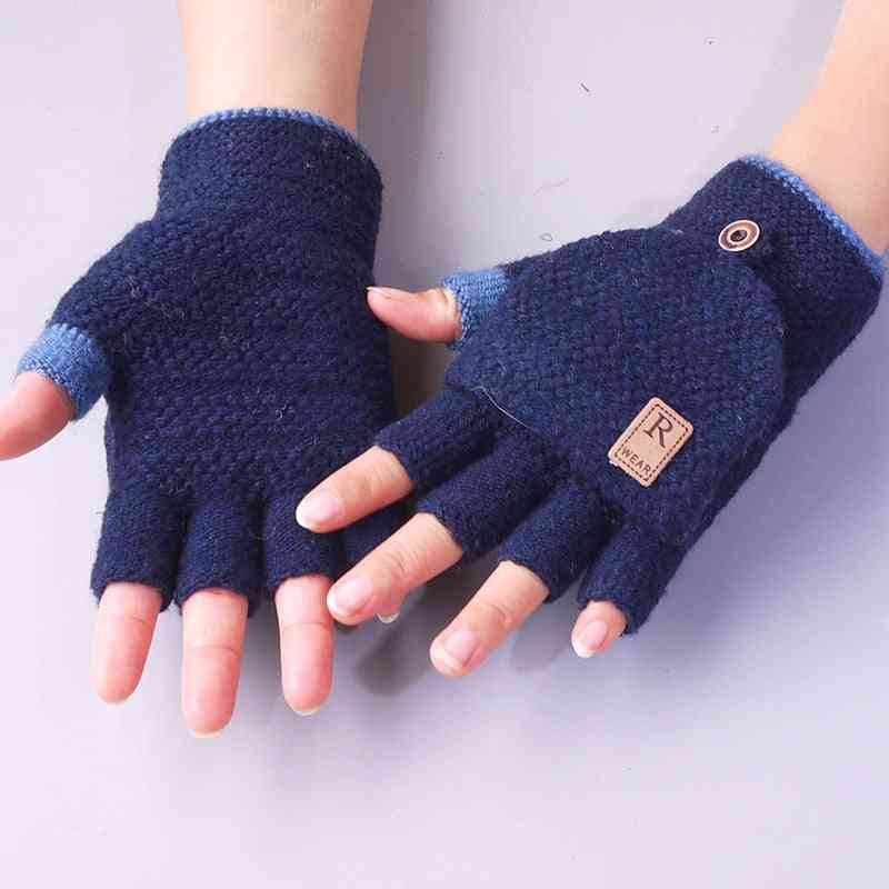 Boys Winter Half Finger Flip Cover Warm Knitted Stretch Gloves