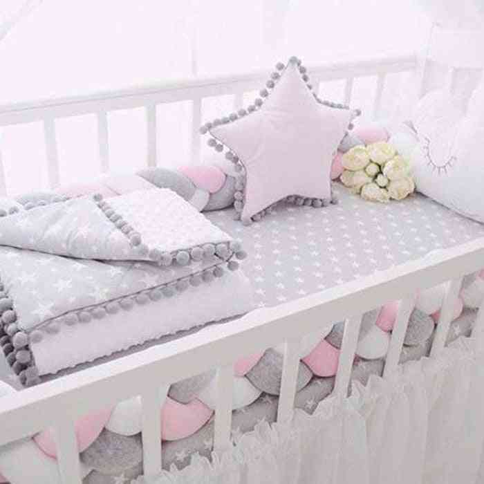 Baby Crib Bumper Plush Nursery Cradle Decor Knotted Braided Junior Bed Sleep