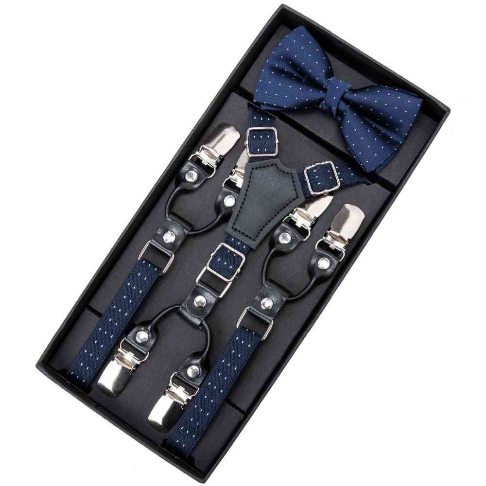 Leather Suspenders Straps With Bow Tie, Trousers Braces Elastic Adjustable
