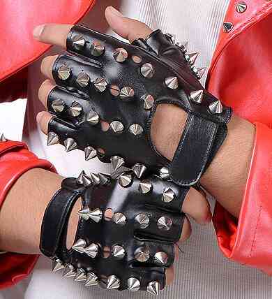 Children's Punk Rivet Faux Leather Glove, Dancing Rock And Roll Jazz Gloves