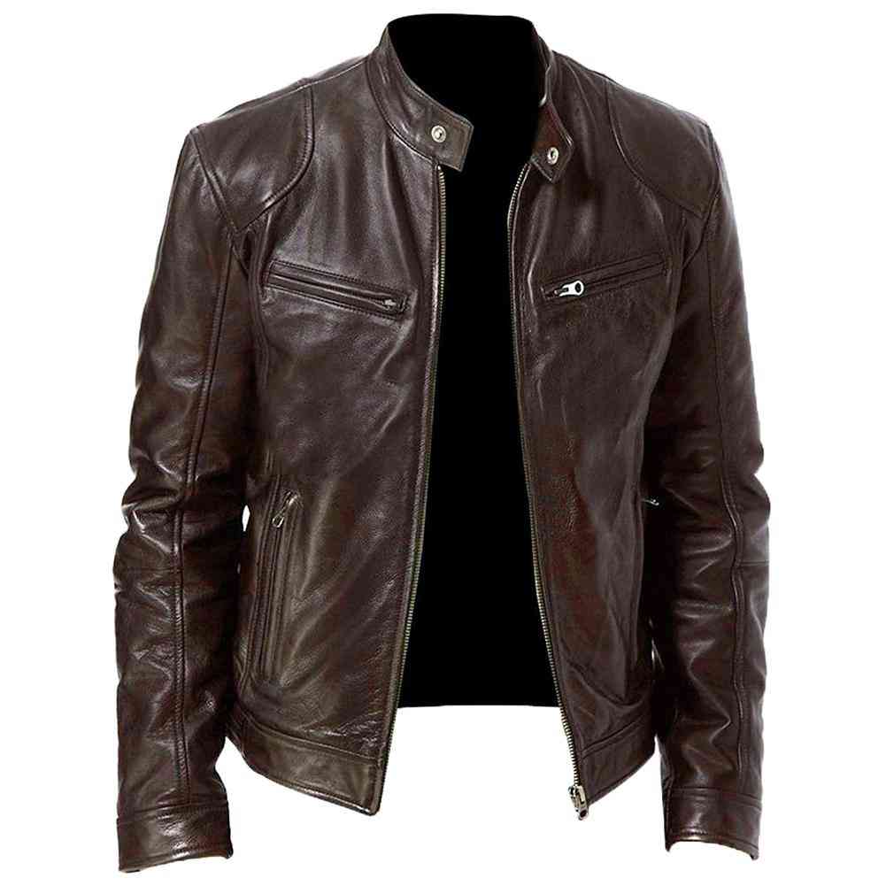 Men Autumn Winter, Solid Stand Collar Fashion, Leather Jackets