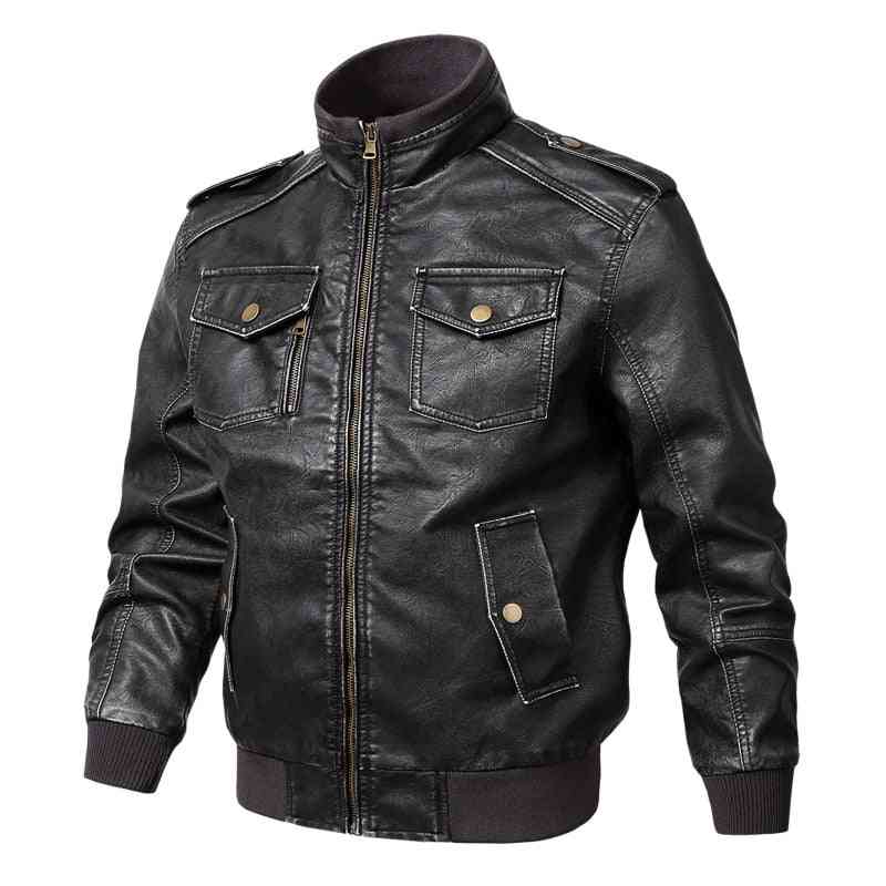 Genuine Leather Jackets, Stand Collar, Zipper Pocket Coats For Outerwear