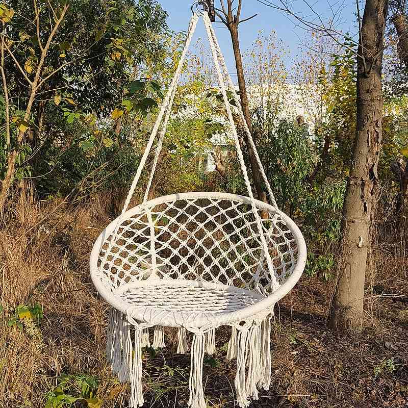 Safe Beige Hanging Chair, Swing Rope For Garden Seat