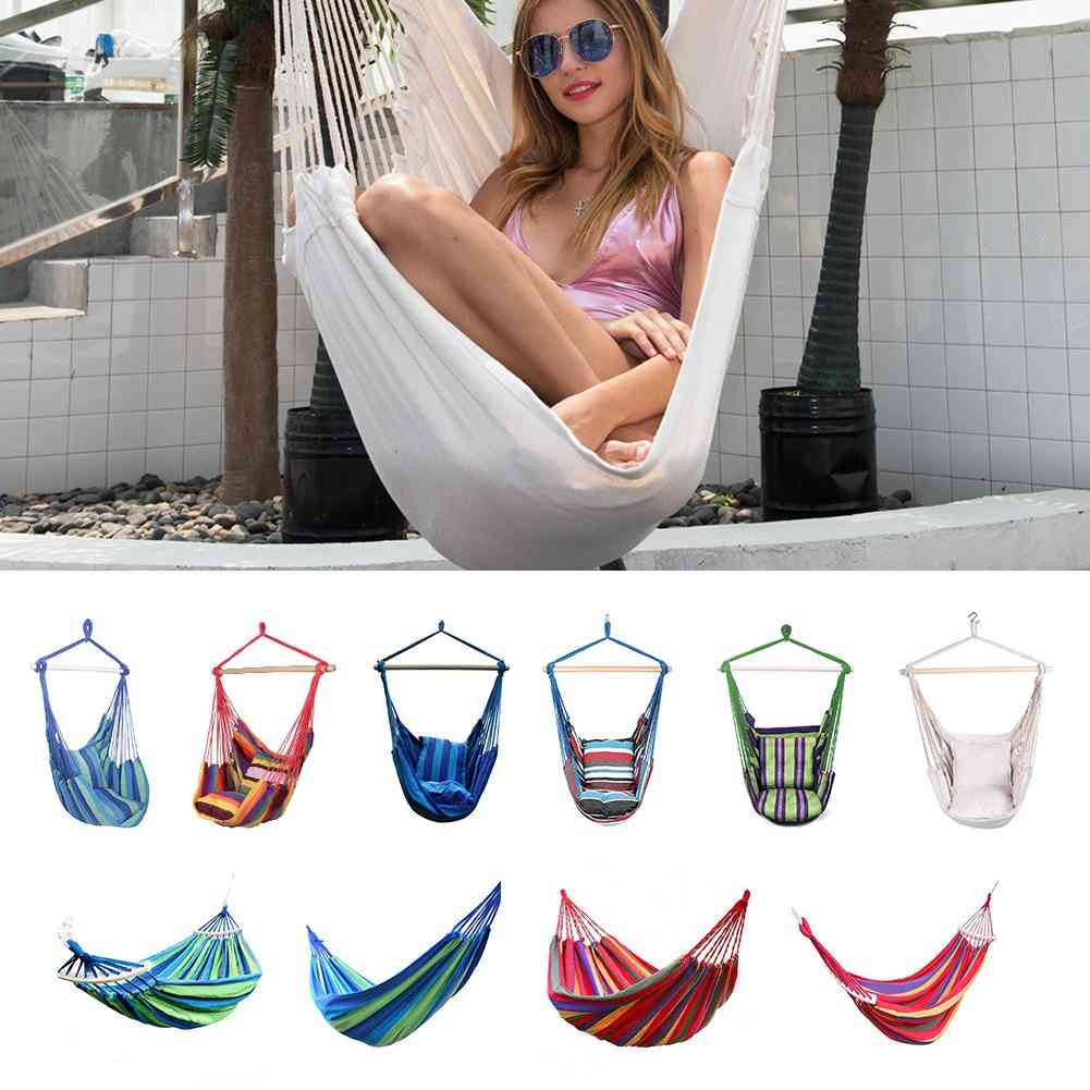 Hanging Hammock-rope Swing Chair Seat With 2 Pillows For Garden