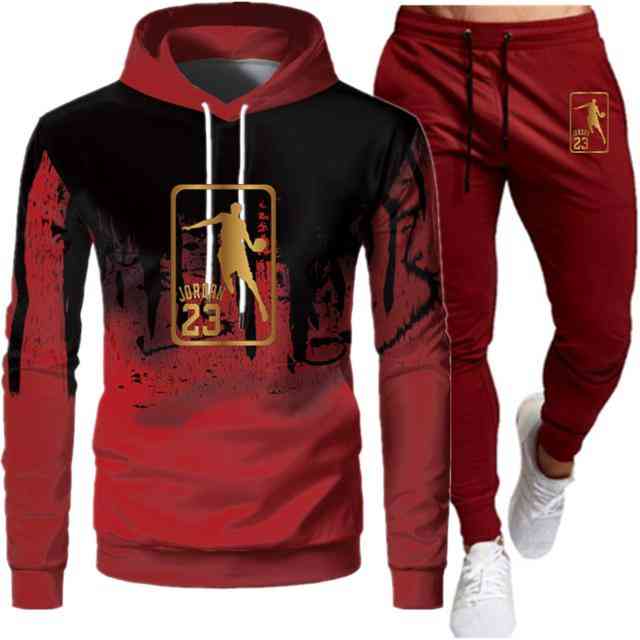 Autumn Casual Tracksuit Mens Set Sports Patchwork Hoodie Pant