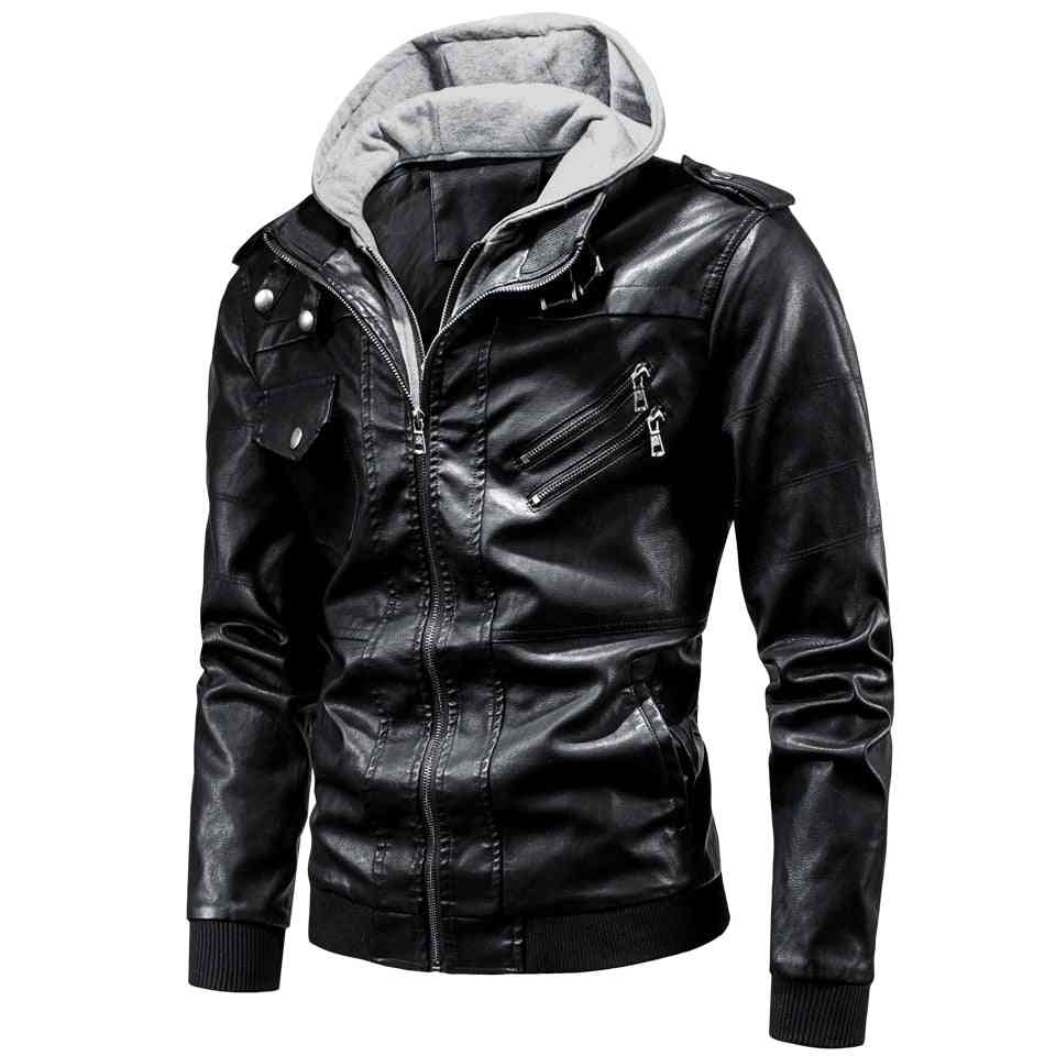 Men Spring Casual Motor Hooded ,pu Leather Jackets, Coat