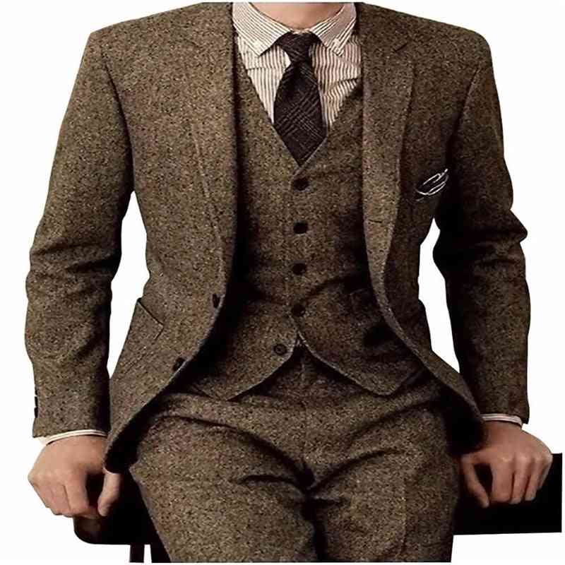 Men's Formal Winter Slim Fit Tuxedo Tweed Suits - Jacket+vest+pants