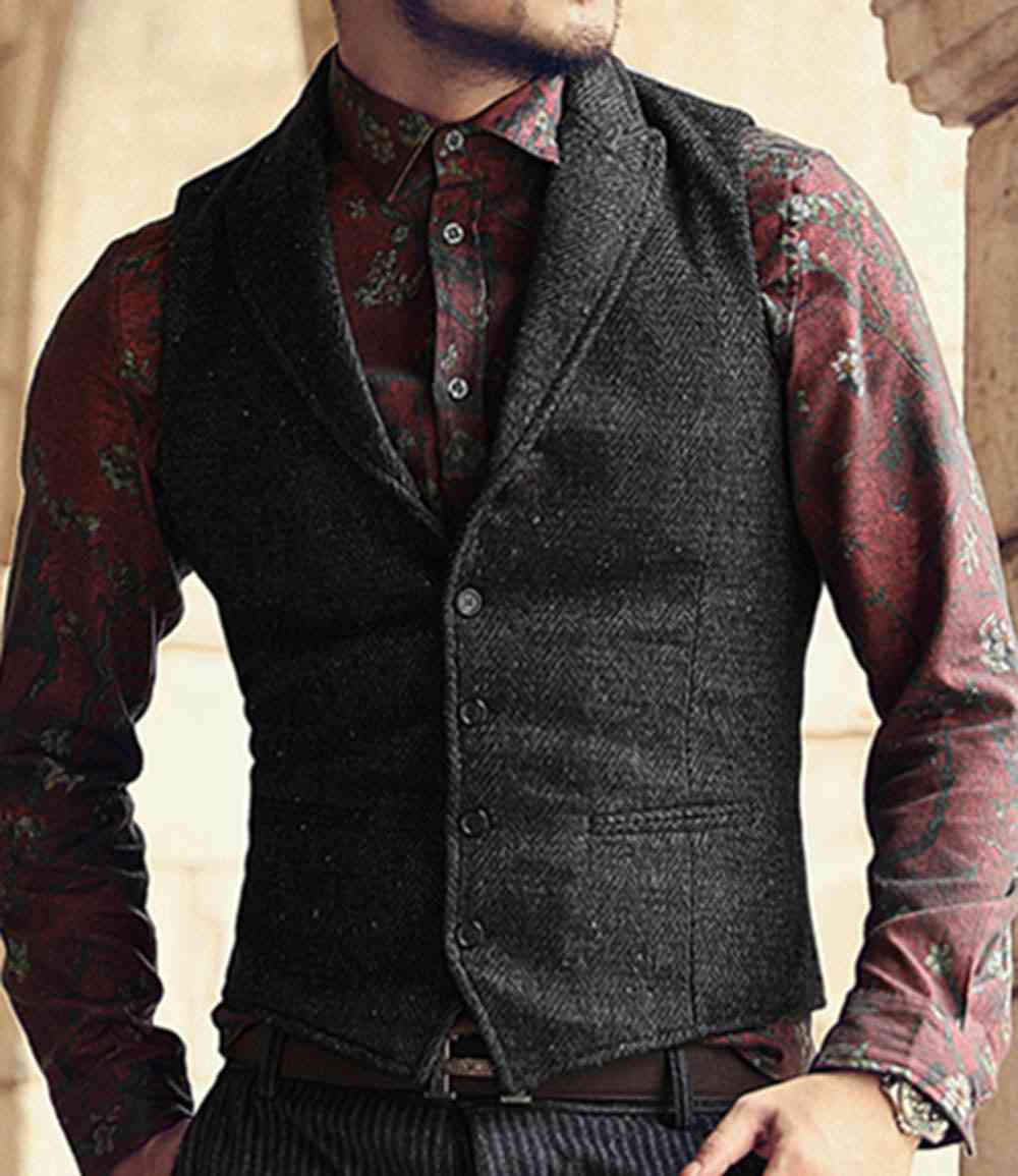 Mens Casual Formal Business Wool Waistcoat, V Neck