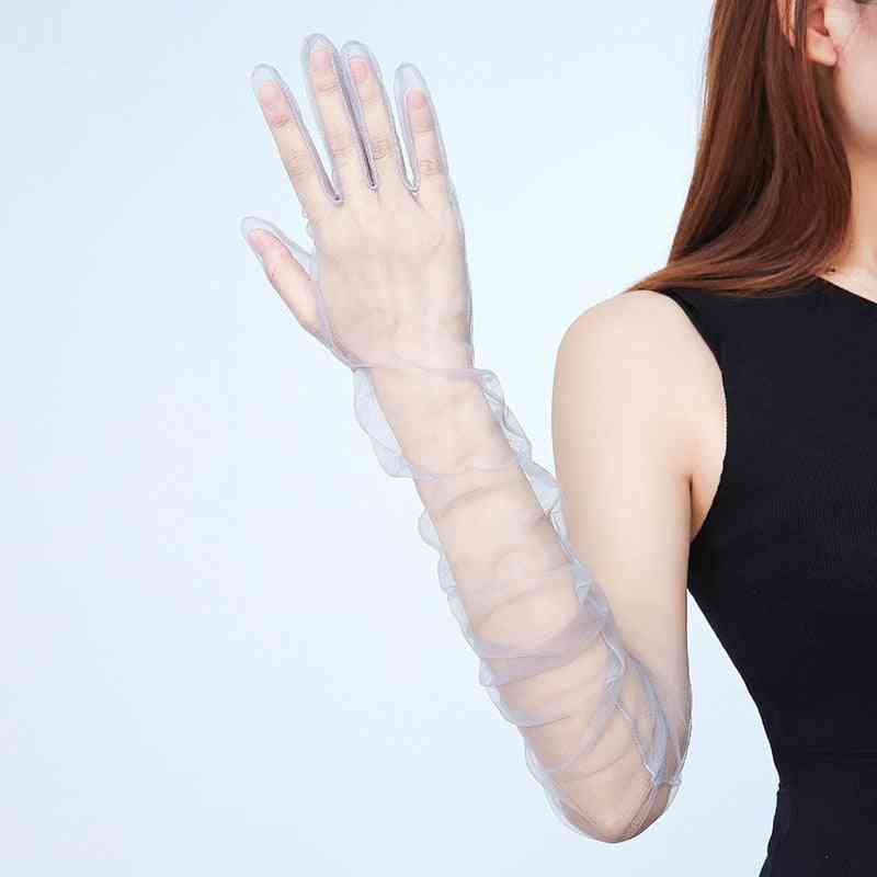 Long Sheer Tulle Gloves, Ultra Thin Mitten Bridal Elbow Glove