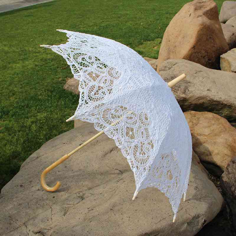 Cotton Sun Batten Victorian Lace, Parasol Umbrella, Hook Handle For Wedding