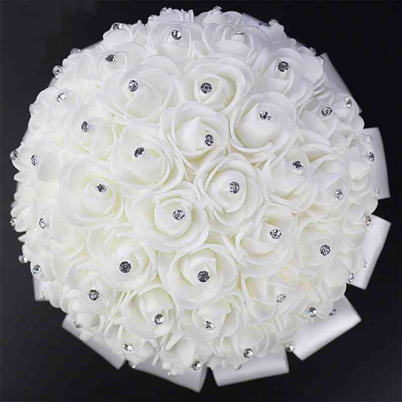 Bridal Wedding Bouquet With Pearl Beaded Foam Flowers