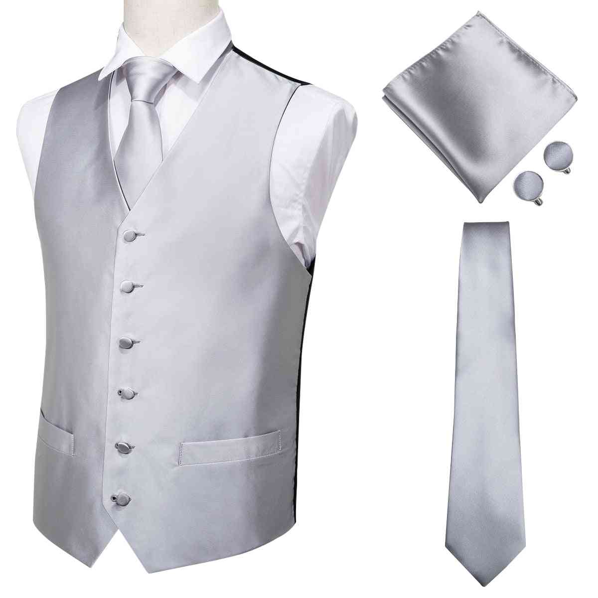 Men's- Classic Silk Waistcoat, Handkerchief Wedding, Tie-vest, Suit Set