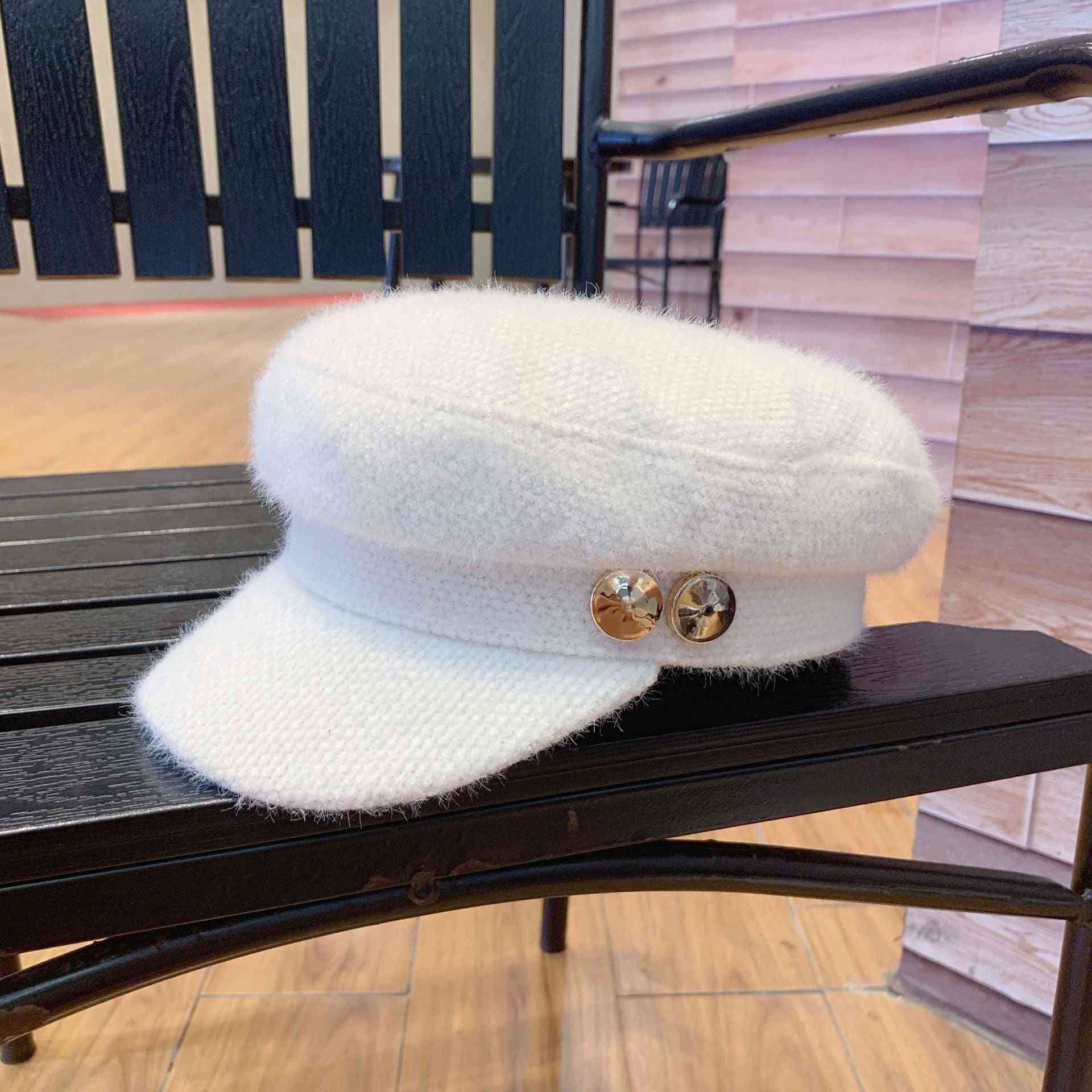 Zimowa ciepła czapka ośmiokątna, czapka rekreacyjna z daszkiem dla kobiet