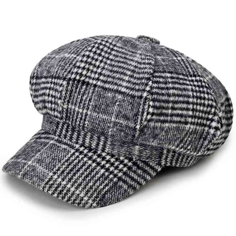 Jeseň / zima - čiapka baretky vintage, kockovaná kocka, klasické čiapky, ženy