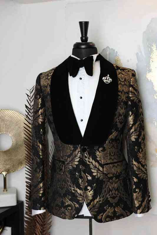 Elegant Costume- Shawl Lapel, Jacquard Wedding, Tuxedo Blazer, Suits