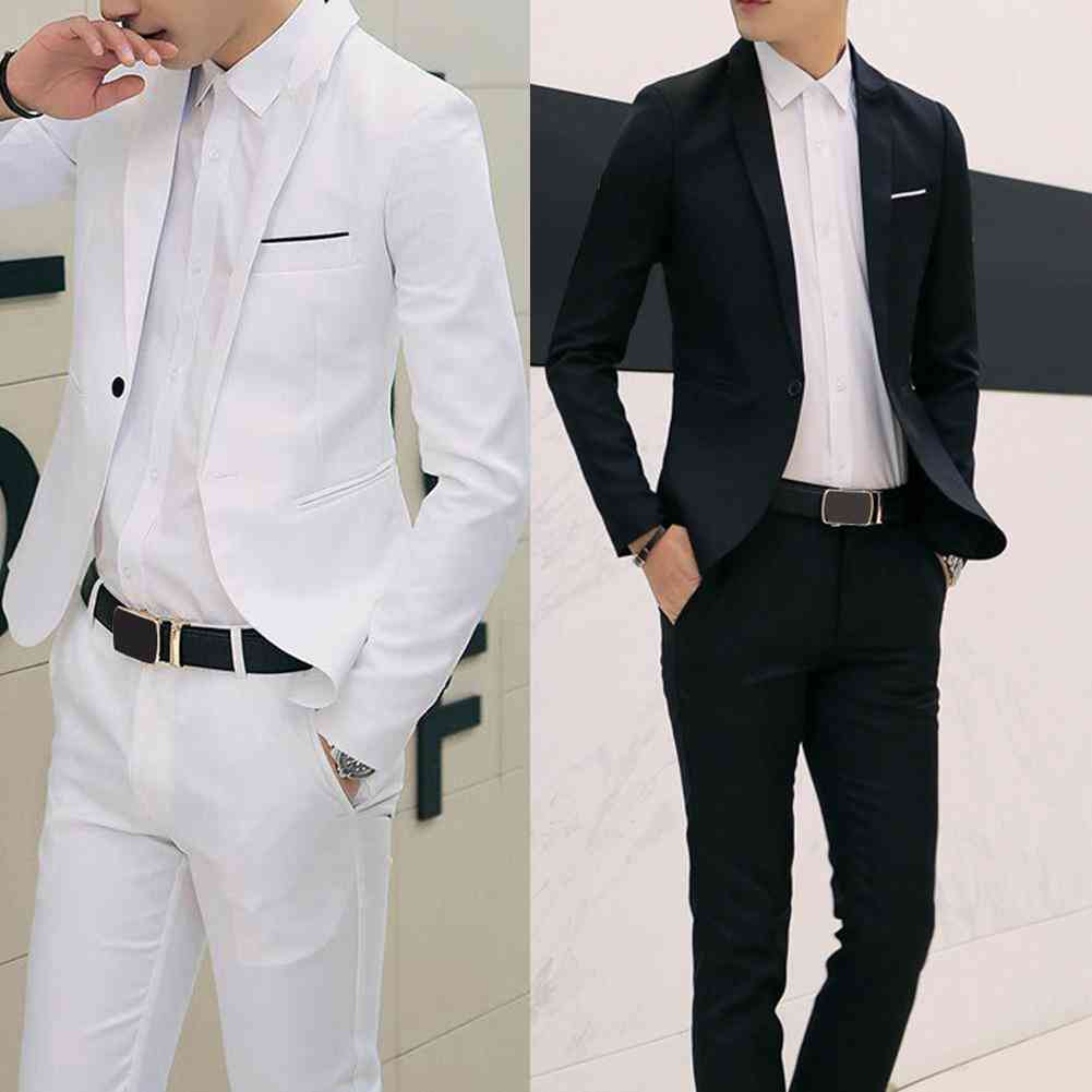 Men Long Sleeve Slim Blazer, Pants Suit - Office, Business