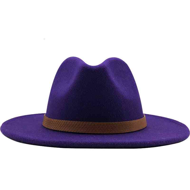 Women Wide Brim, Wool Felt Jazz, Panama Style Trilby Gambler Hat