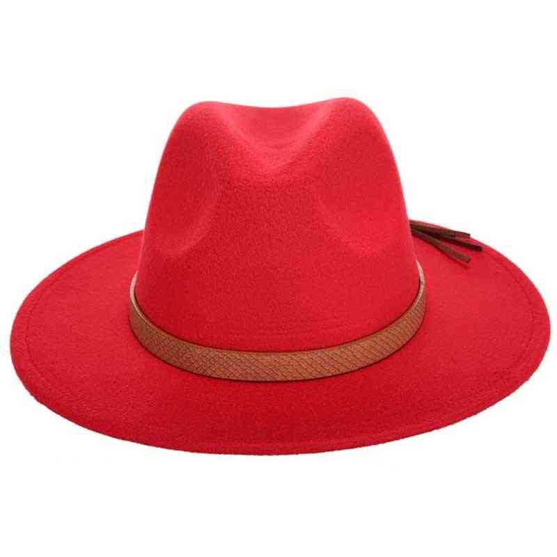Women Wide Brim, Wool Felt Jazz, Panama Style Trilby Gambler Hat