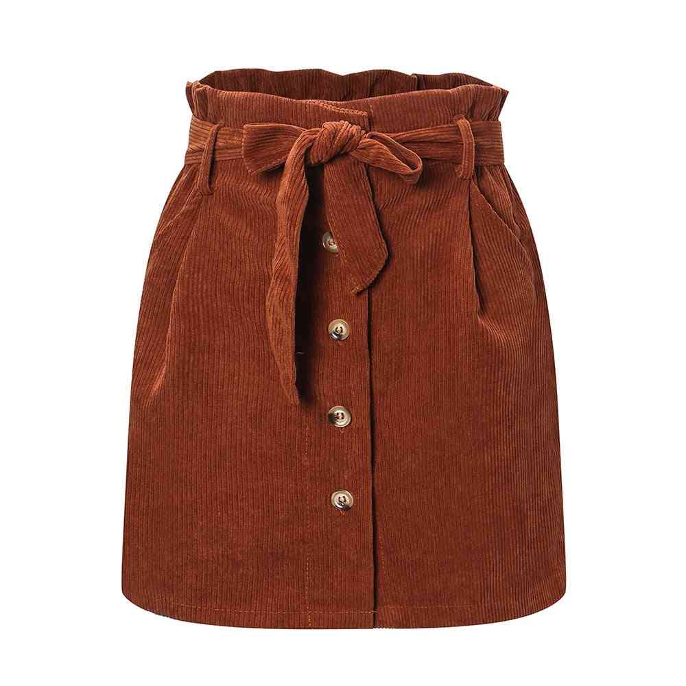 Autumn & Winter Women's Flower Bud Skirt, Corduroy High Waist Micro Mini Skirts