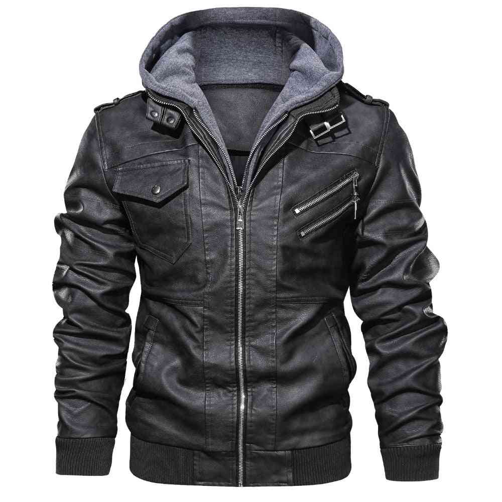 Autumn, Winter, Casual Hooded, Leather Jackets