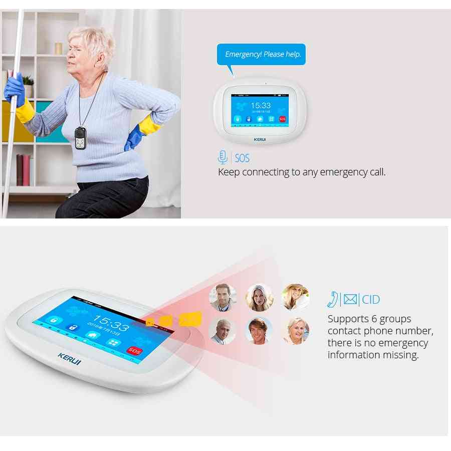 Touch display smart stemme prompt hjem sikkerhed trådløs buglar alarmsystem