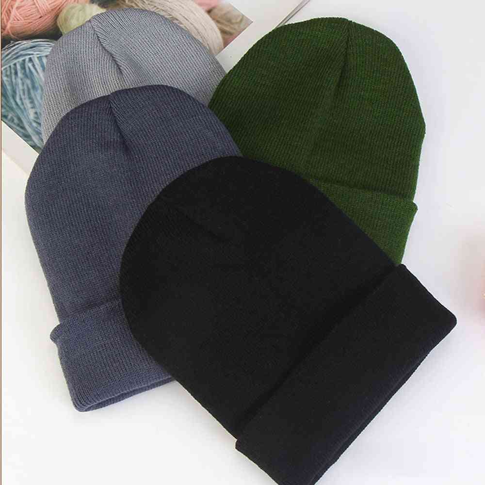 Módní pletená neonová čepice, elastické zimní teplé čepice
